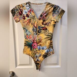 Tropical Floral Bodysuit - Yellow Multicolor